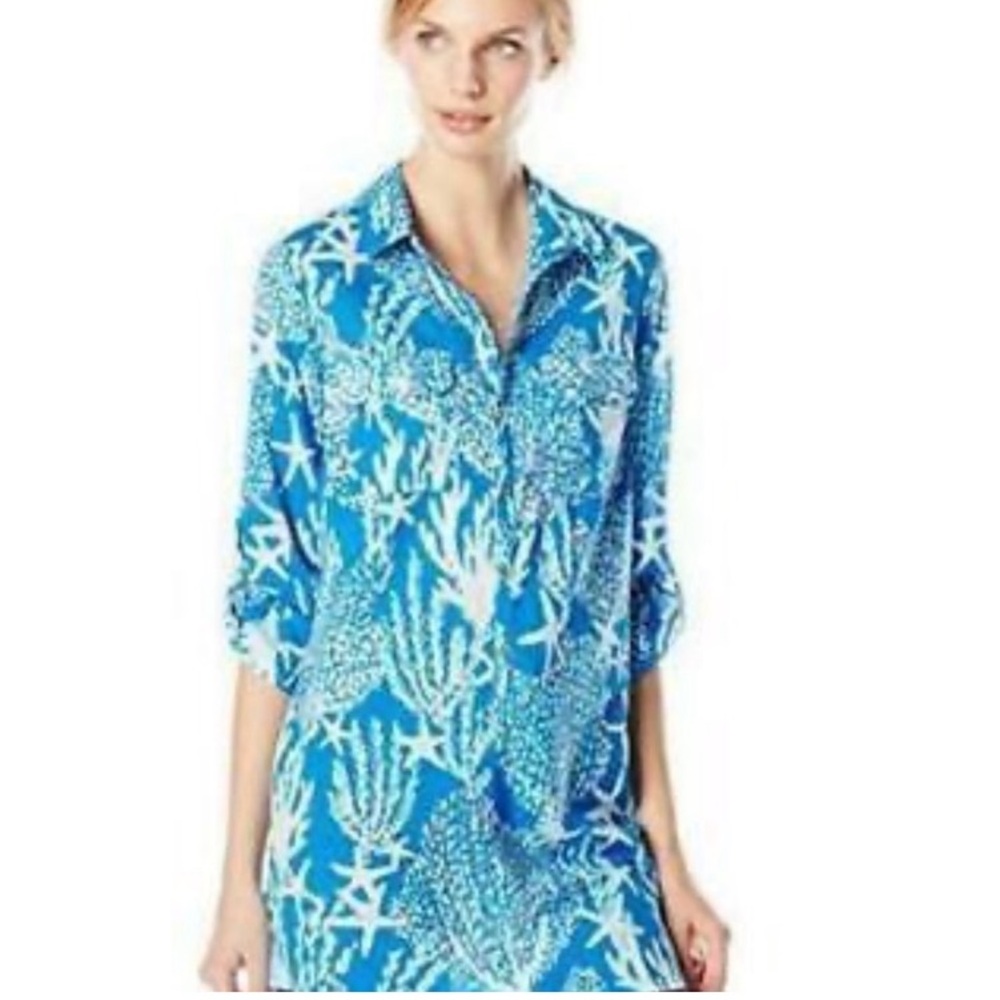 Lilly Pulitzer Printed Captiva Tunic Coverup Shirt Blue Size Large